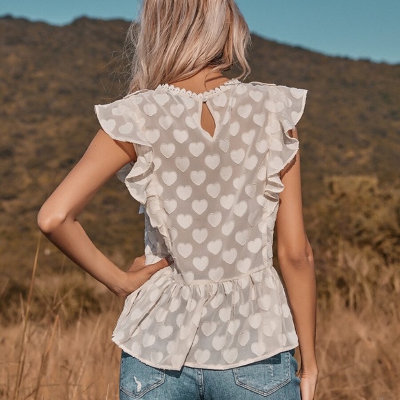 white boho ruffle hearts lace peplum blouse vday - Picture 3 of 4